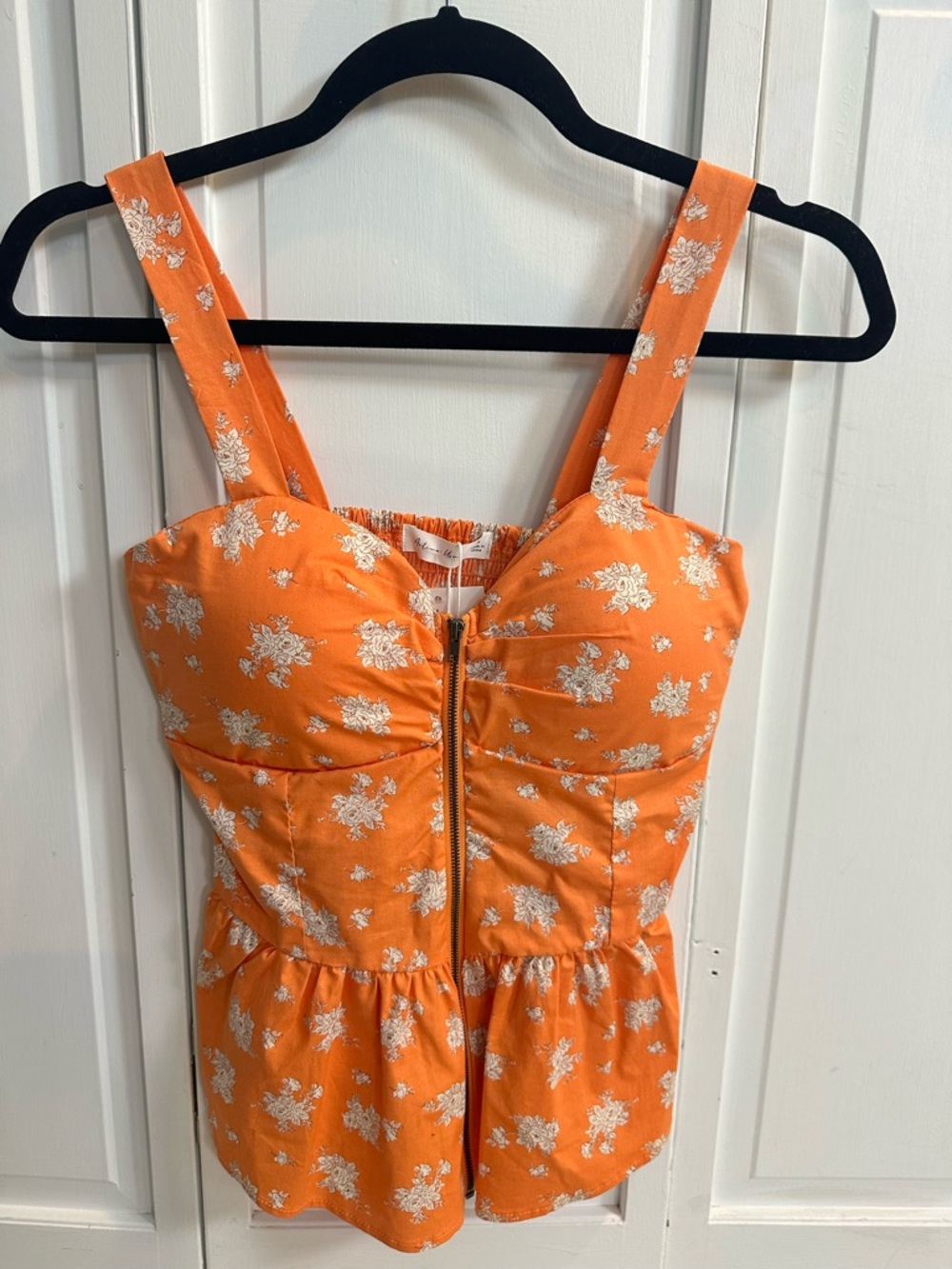 Orange Floral Zip-Front Peplum Tank